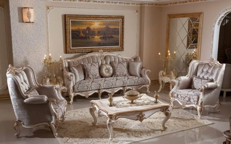 Ensemble de canapés classique blanc Hk İnci Gold