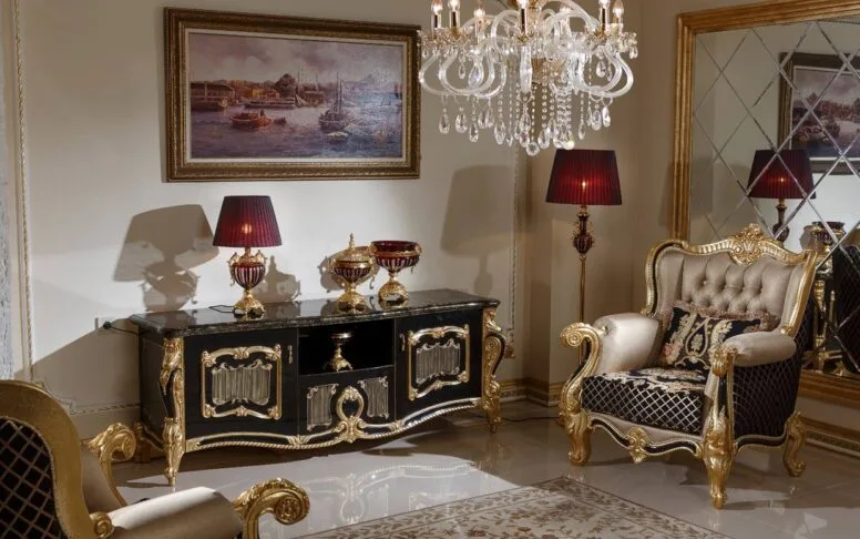 Meuble TV classique noir Hk İnci Gold