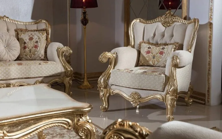 Fauteuil classique crème Hk İnci Gold