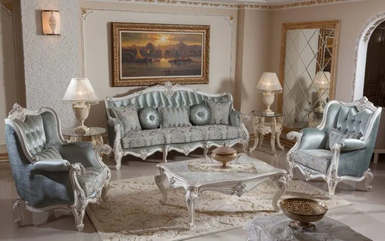 Ensemble de canapés classique blanc Hk İnci Silver