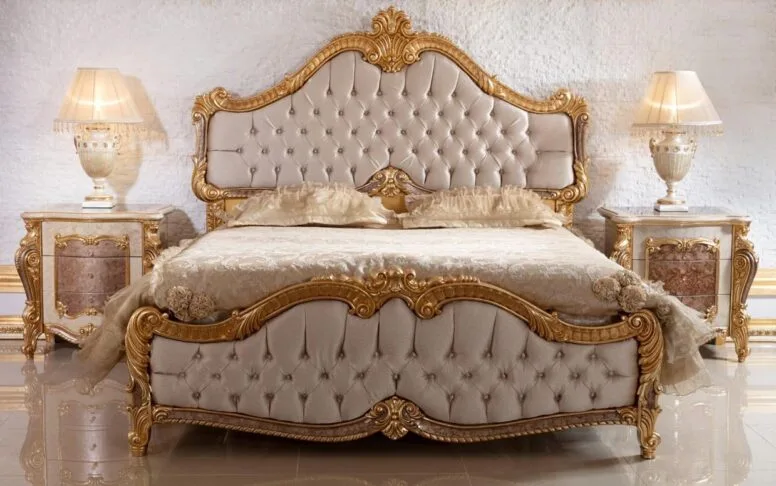 Lit et tête de lit classique marron Hk İnci Gold (sans sommier)