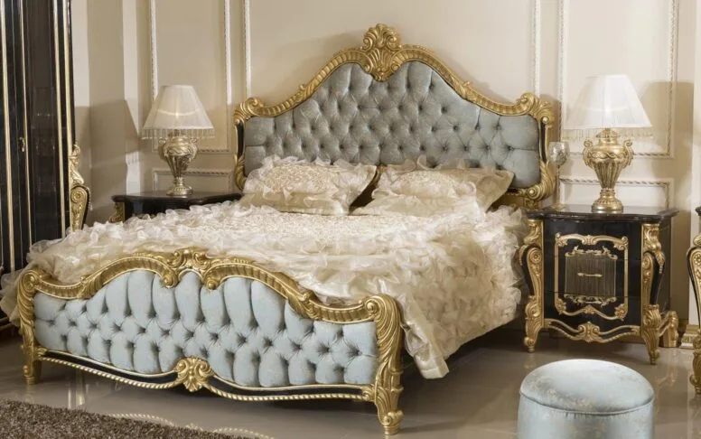 Lit et tête de lit classique noir Hk İnci Gold (sans sommier) — deuxième photo
