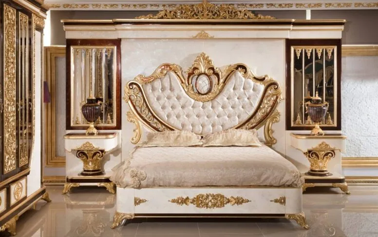 Lit et tête de lit marron blanc classique Hk Yakut Gold (sans sommier) — photo 4