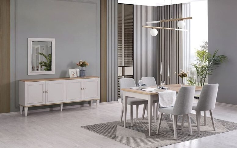 Şık detaylarıyla öne çıkan modern yemek odası, hem işlevsel hem de estetik bir tercih.