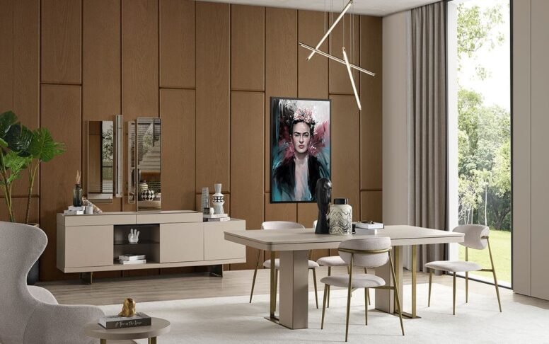 Modern çizgilerle sade ama etkileyici bir yemek odası deneyimi yaşayın.