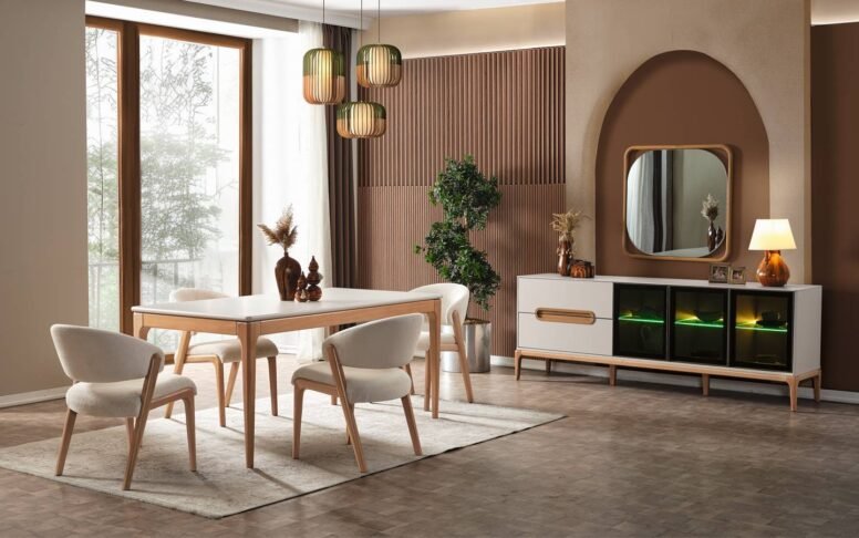 Kullanışlı konsol, geniş masa ve rahat sandalyelerle yemek odanızda konforu yakalayın.