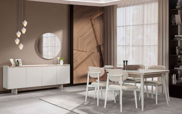 Kaliteli işçilik, zarif detaylar ve modern tasarımın birleştiği yemek odası takımı.