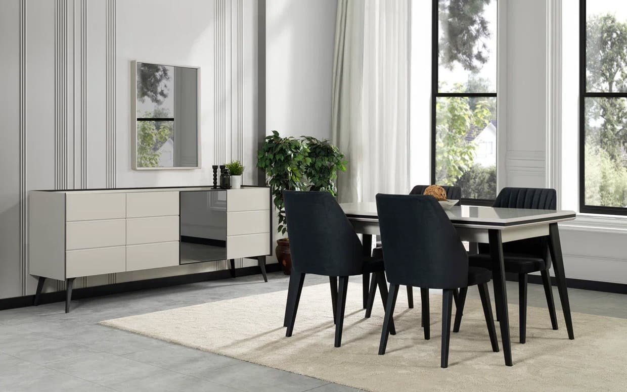Modern yaşamın konforunu lüks detaylarla buluşturan yemek odası takımı, evinizin gözdesi olacak.