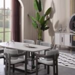 Modern detaylarıyla fark yaratan yemek odası takımı. Geniş masa ve rahat sandalyelerle her sofraya şıklık!