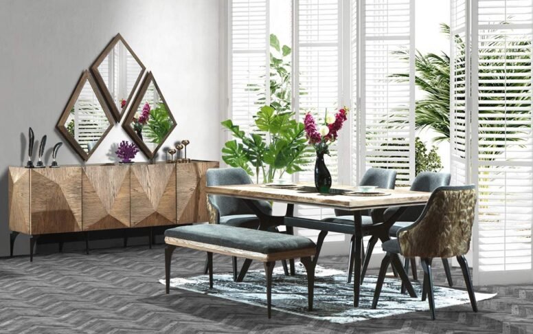 ISO belgeli üretimiyle dayanıklı, modern görünümüyle zarif bir yemek odası takımı.