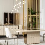 Açılır masa fonksiyonu ve zarif tasarımıyla modern yemek odası, kullanışlı ve şık bir seçim.