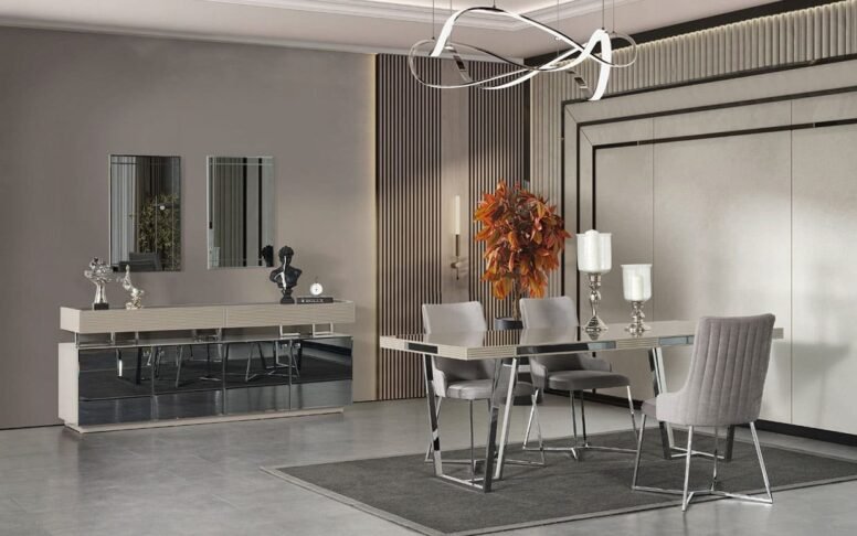 Avrupa kalite standartlarında üretilen modern yemek odası, uzun ömürlü kullanım sunar.