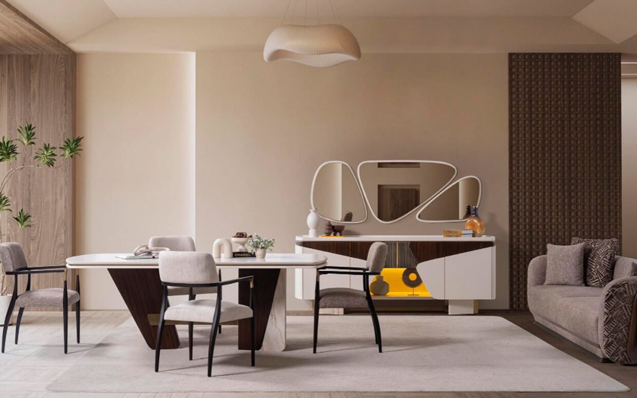 Avrupa kalite standartlarında üretilen bu yemek odası takımı, konfor ve estetiği aynı potada buluşturur.