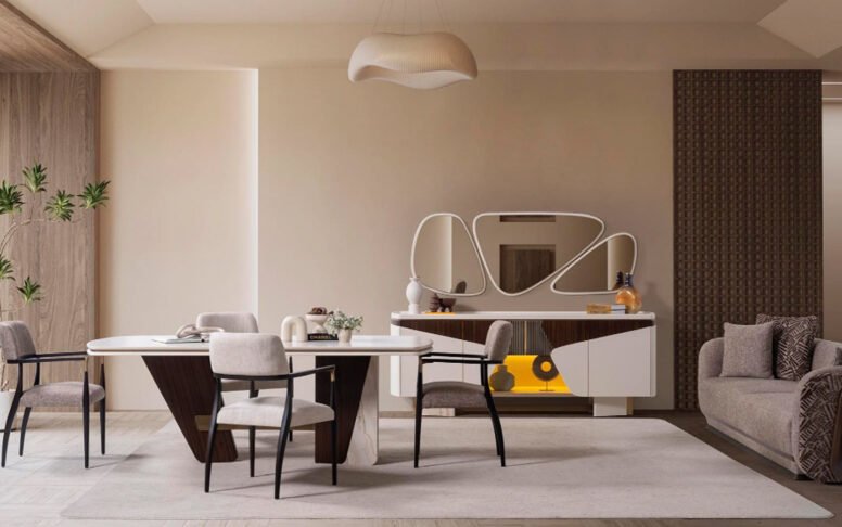 Avrupa kalite standartlarında üretilen bu yemek odası takımı, konfor ve estetiği aynı potada buluşturur.