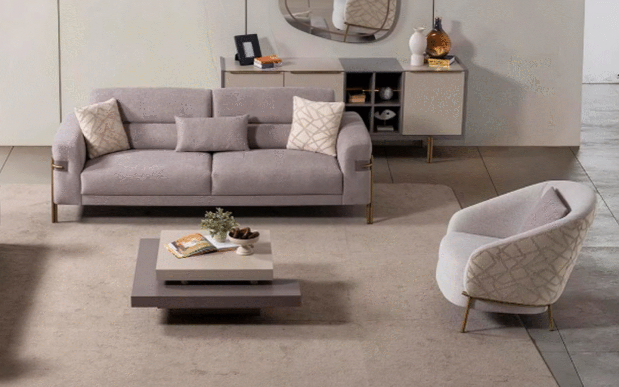 Fırınlanmış gürgen iskelet yapısıyla üretilen koltuk takımı, uzun ömürlü ve sağlam bir oturum deneyimi sağlar.