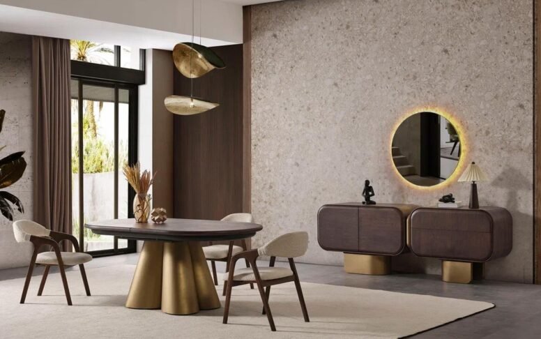 Estetik ve kullanışlı tasarımıyla dikkat çeken bu yemek odası takımı, her detayında kaliteyi hissettirir.