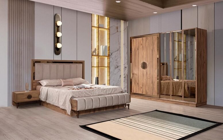 Dolap, komodin ve bazalı karyola içeriğiyle tam takım olarak sunulan yatak odalarımız, modern yaşam alanlarına uyum sağlar.