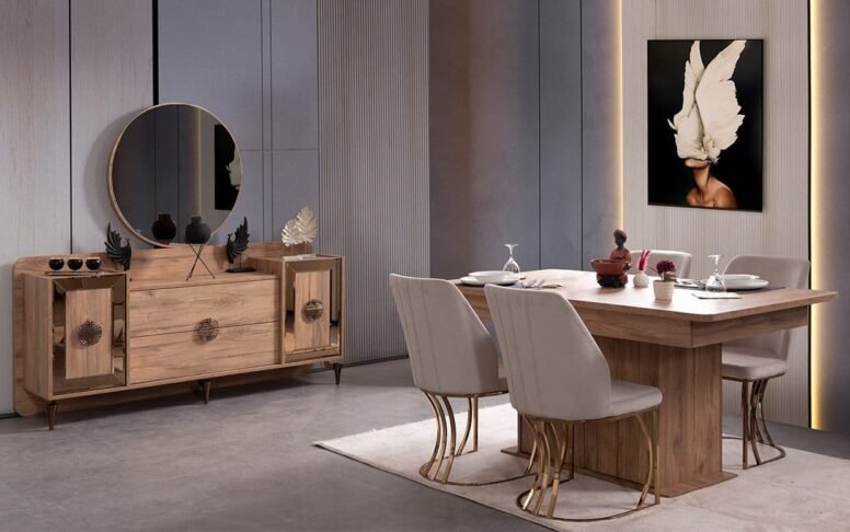 Modern stil ve konforu birleştiren yemek odası takımı, uzun yıllar şıklığını korur.