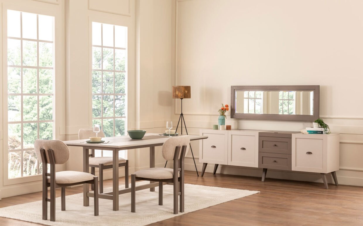 Açılır masa fonksiyonuyla kalabalık sofralara kolayca uyum sağlayan bu model, modern tasarımıyla dikkat çeker.